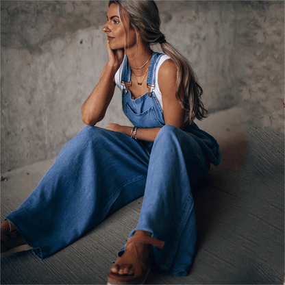 Dames Denim Jumpsuit met Tuinbroek Stijl en Wide Leg