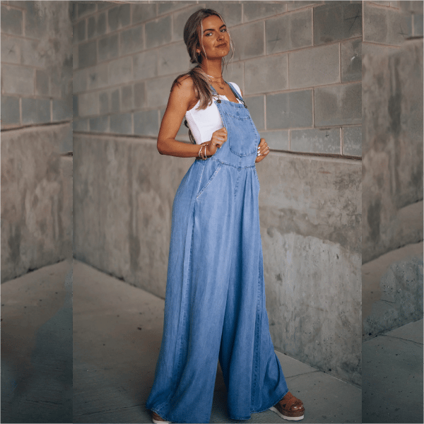 Dames Denim Jumpsuit met Tuinbroek Stijl en Wide Leg