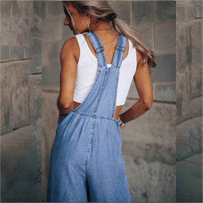 Dames Denim Jumpsuit met Tuinbroek Stijl en Wide Leg