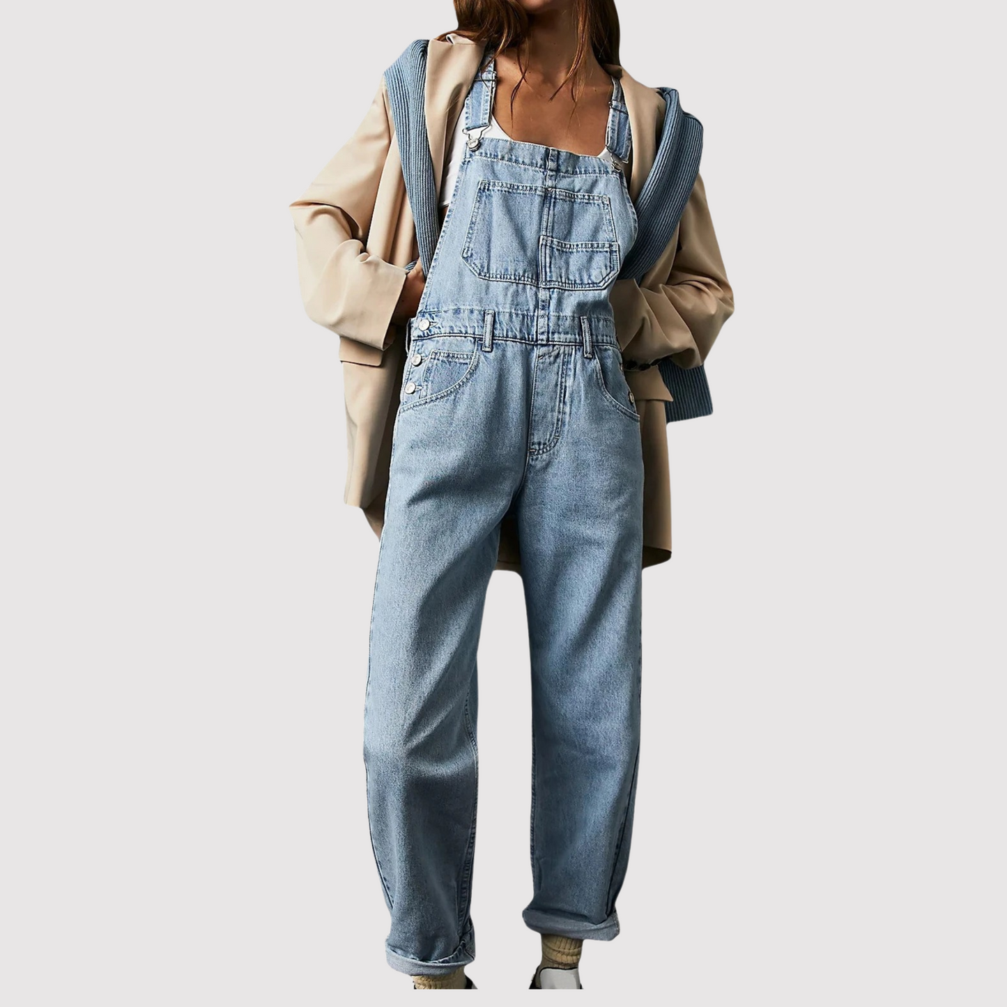 Dames Denim Tuinbroek met Verstelbare Schouderbanden en Zakken Lichtblauw
