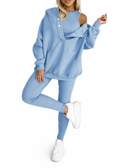 Dames Driedelig Loungewear Set met Oversized Hoodie en Leggings