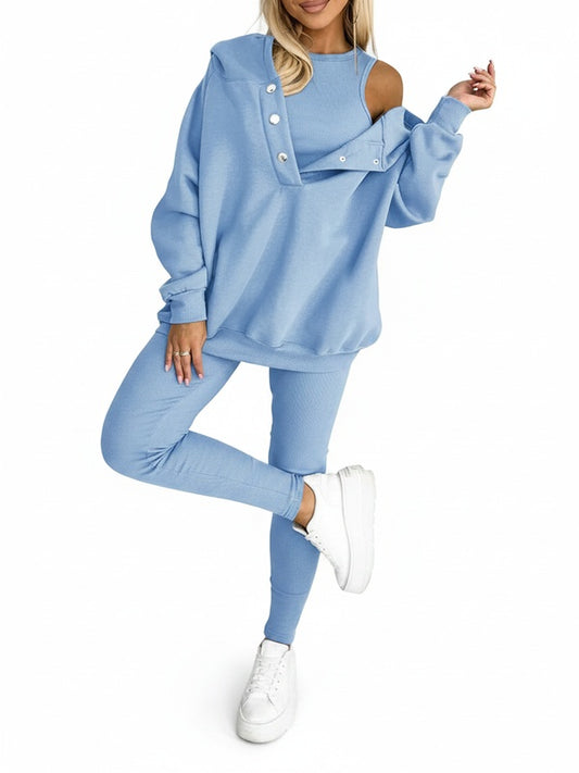Dames Driedelig Loungewear Set met Oversized Hoodie en Leggings