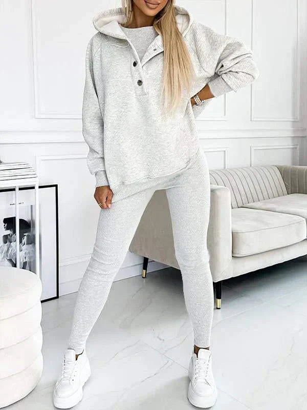 Dames Driedelig Loungewear Set met Oversized Hoodie en Leggings Lichtgrijs