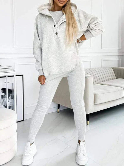 Dames Driedelig Loungewear Set met Oversized Hoodie en Leggings Lichtgrijs