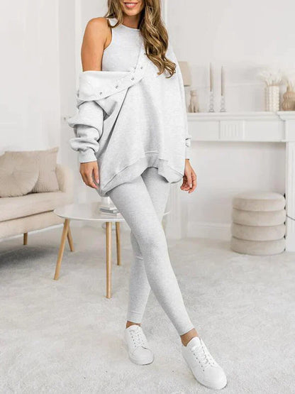 Dames Driedelig Loungewear Set met Oversized Hoodie en Leggings