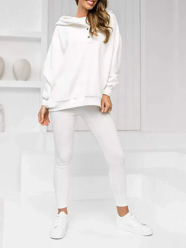 Dames Driedelig Loungewear Set met Oversized Hoodie en Leggings Wit