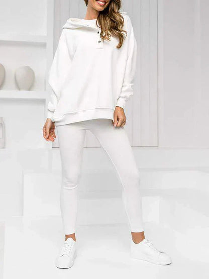 Dames Driedelig Loungewear Set met Oversized Hoodie en Leggings Wit