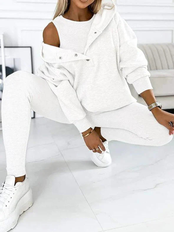 Dames Driedelig Loungewear Set met Oversized Hoodie en Leggings