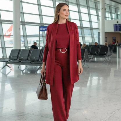 Dames Driedelig Pak met Lang Vest en Wijde Broek Rood
