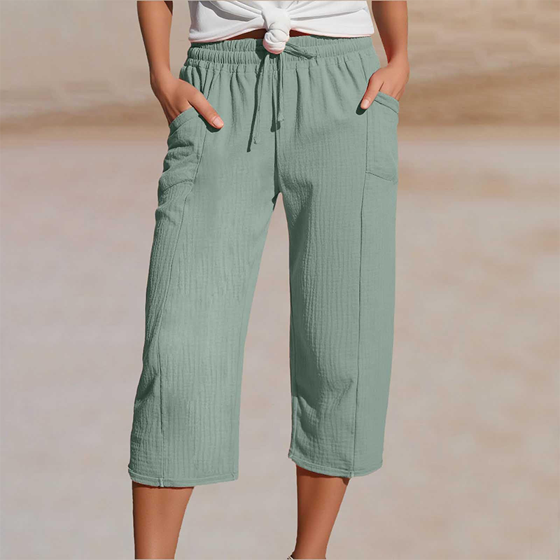 Dames Driekwart Broek met Elastische Taille en Trekkoord Lichtgroen