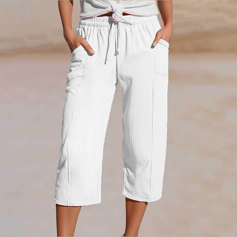 Dames Driekwart Broek met Elastische Taille en Trekkoord Wit