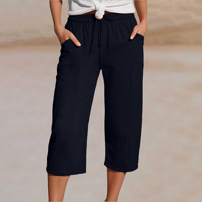 Dames Driekwart Broek met Elastische Taille en Trekkoord Zwart