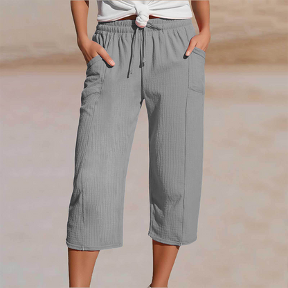 Dames Driekwart Broek met Elastische Taille en Trekkoord Grijs