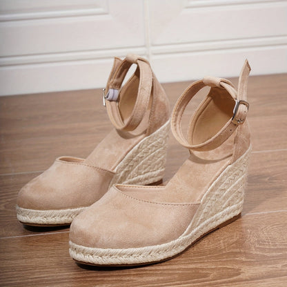 Dames Espadrilles Wedge Sandalen met Gesloten Neus en Enkelbandje
