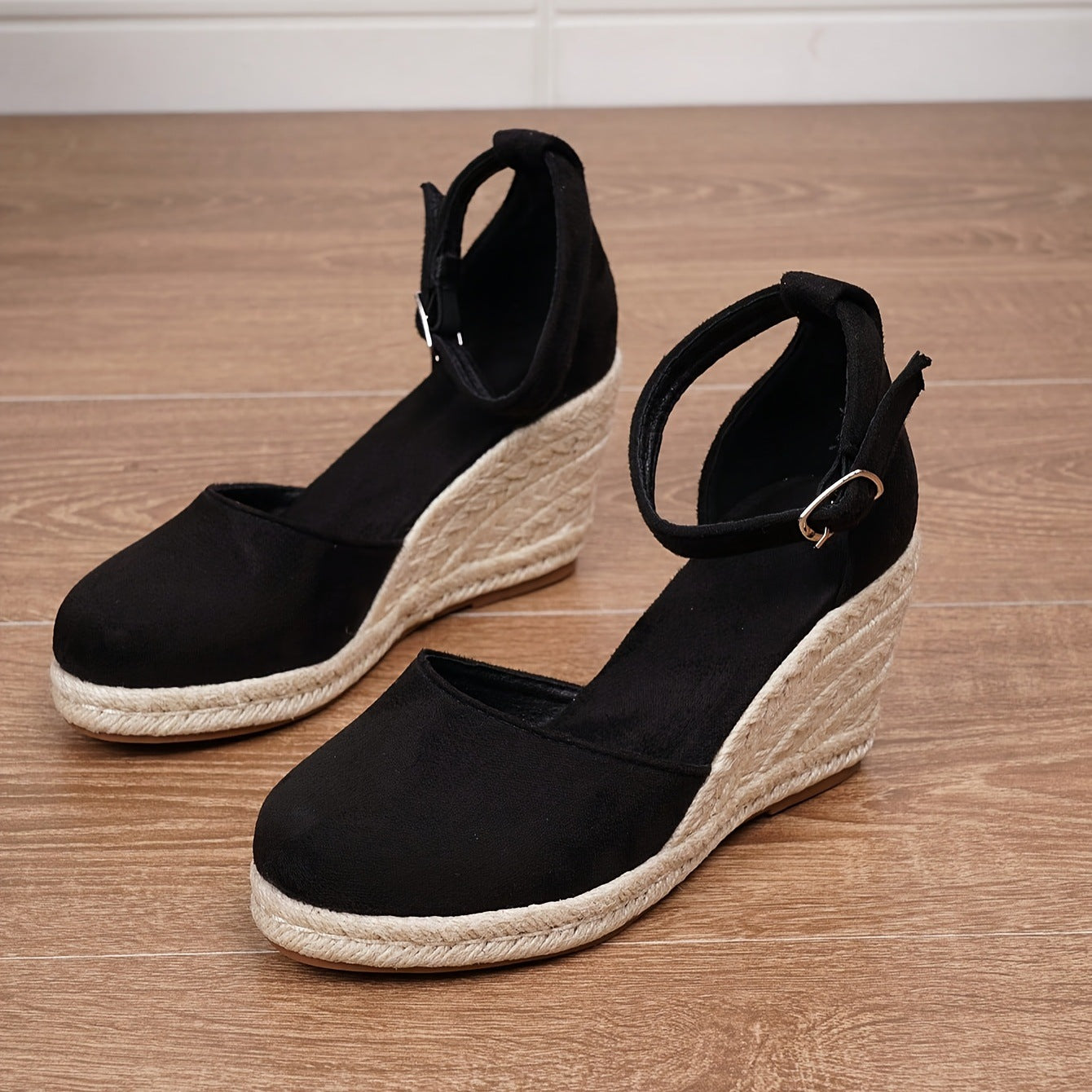 Dames Espadrilles Wedge Sandalen met Gesloten Neus en Enkelbandje
