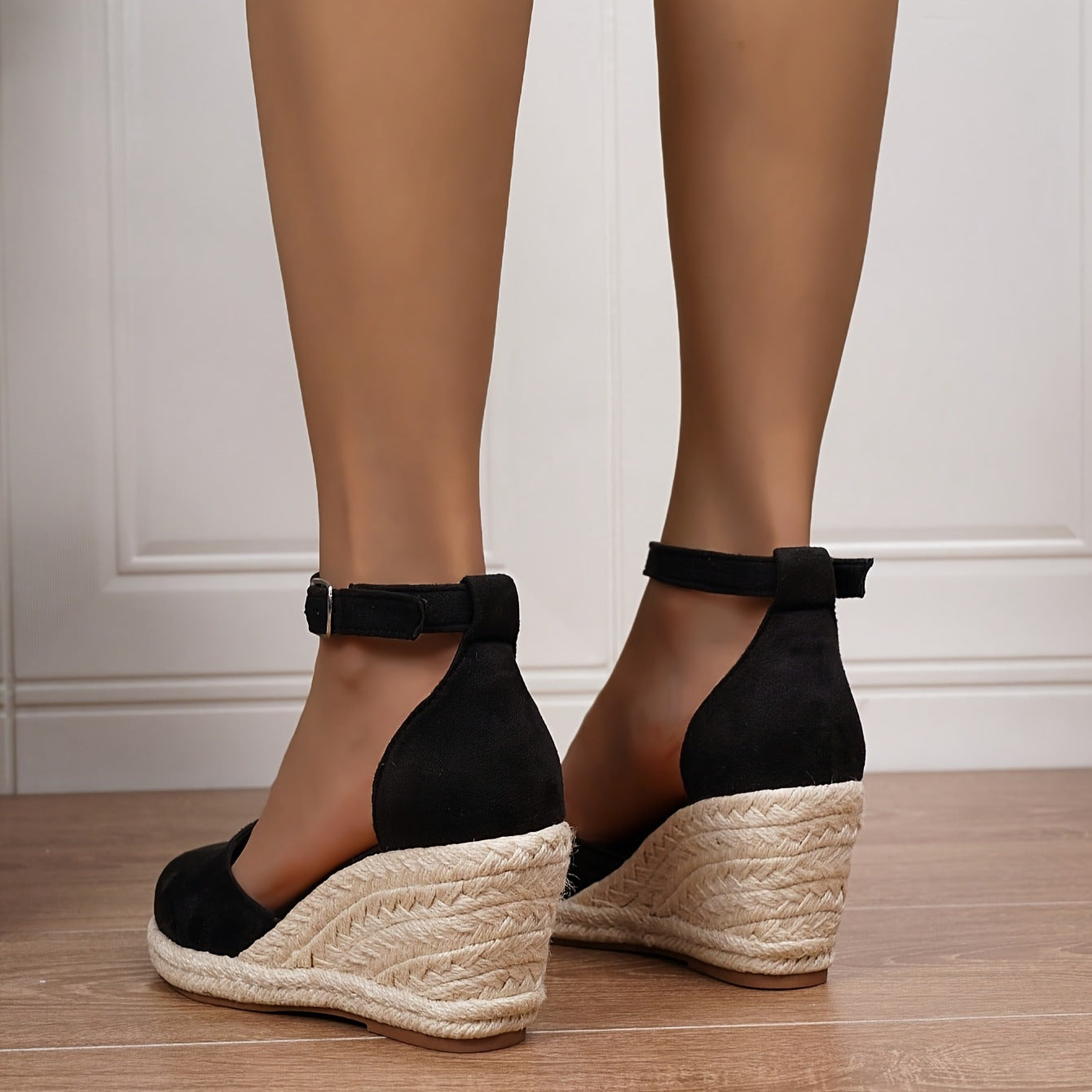 Dames Espadrilles Wedge Sandalen met Gesloten Neus en Enkelbandje