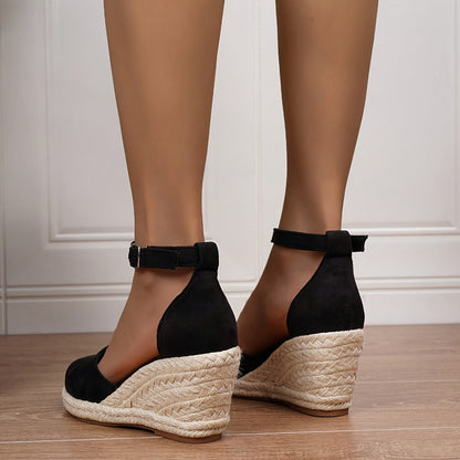 Dames Espadrilles Wedge Sandalen met Gesloten Neus en Enkelbandje
