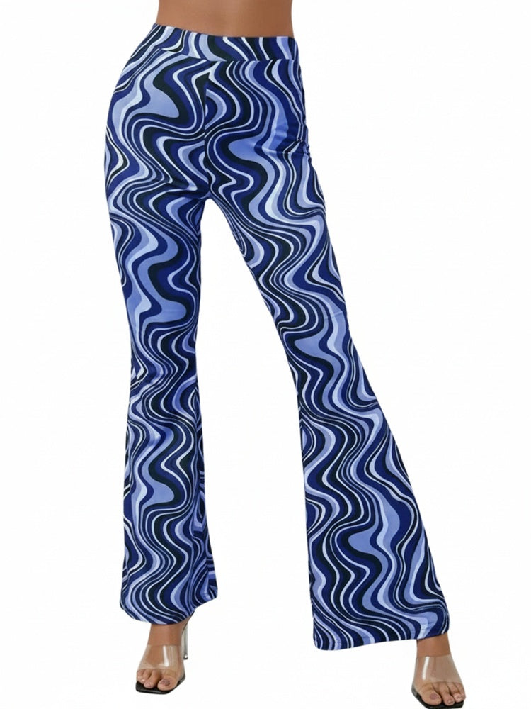 Dames Flared Broek met Hoge Taille en Golvend Print