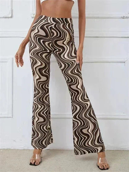 Dames Flared Broek met Hoge Taille en Golvend Print
