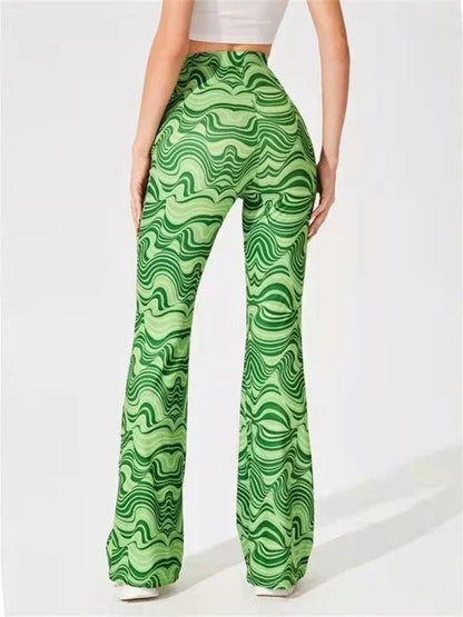 Dames Flared Broek met Hoge Taille en Golvend Print