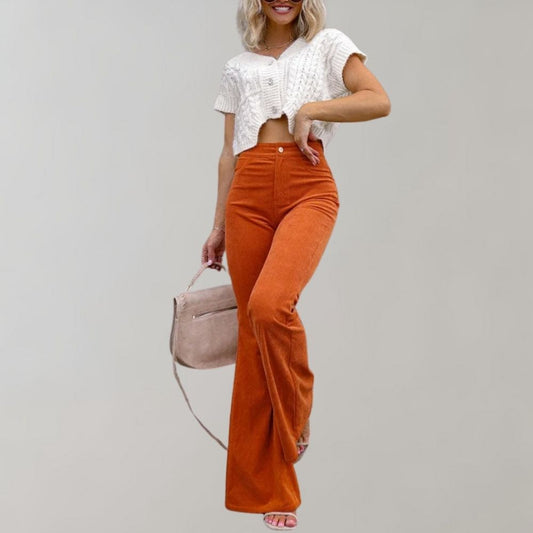 Dames Flared Broek met Hoge Taille en Wijde Pijpen Oranje
