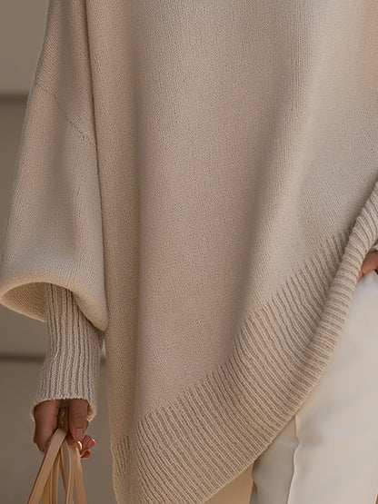Dames Gebreide Poncho-Pullover met Asymmetrische Zoom