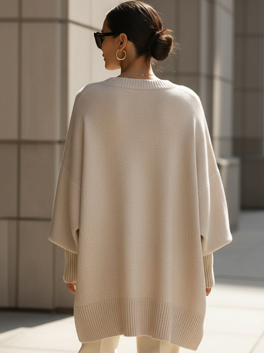 Dames Gebreide Poncho-Pullover met Asymmetrische Zoom