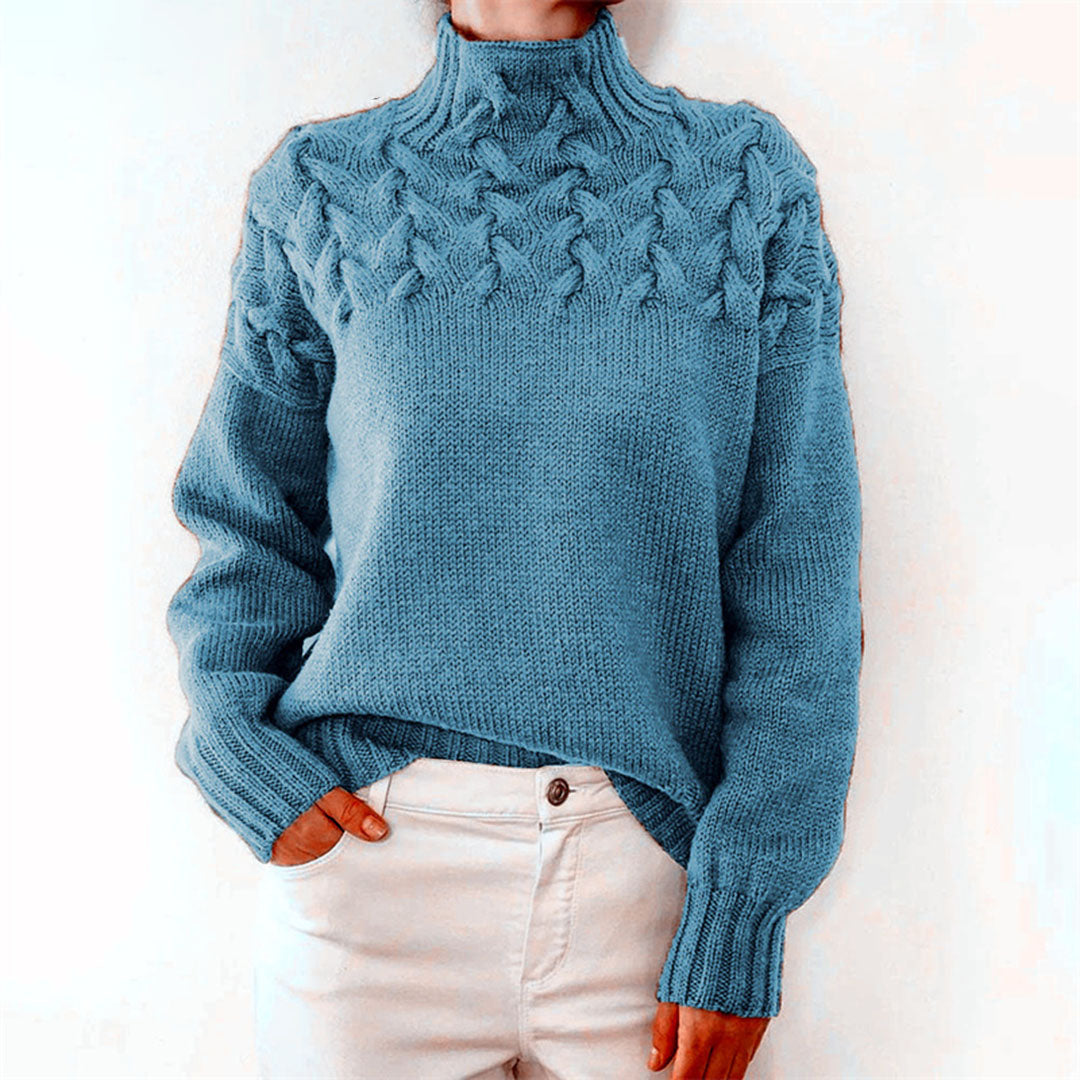 Dames Gebreide Trui met Col en Vlechtpatroon Oversized Lichtblauw