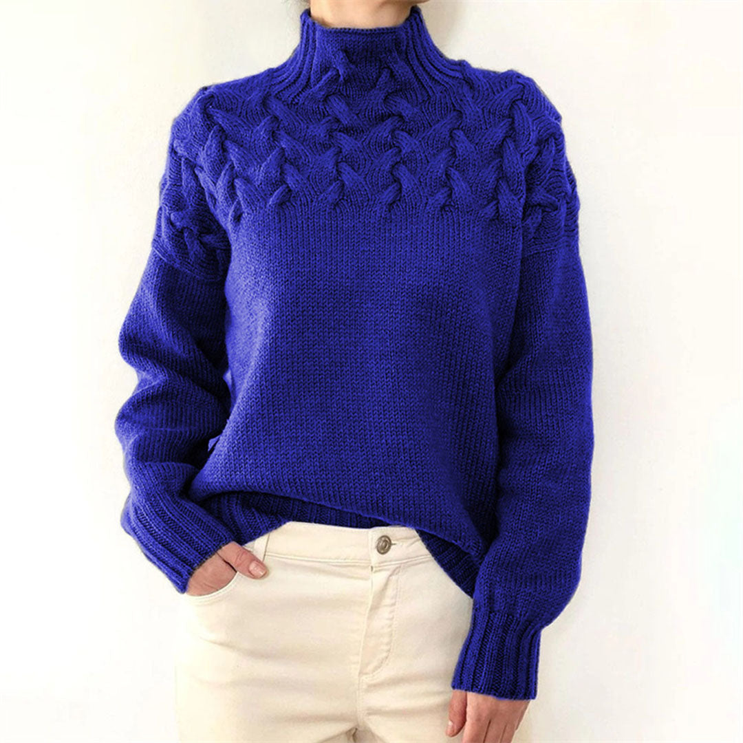 Dames Gebreide Trui met Col en Vlechtpatroon Oversized Blauw