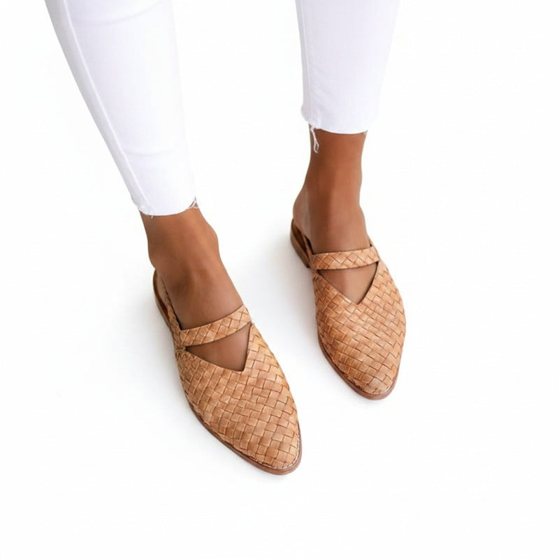 Dames Gevlochten Flats met V-hals Uitsnijding en Gekruiste Band