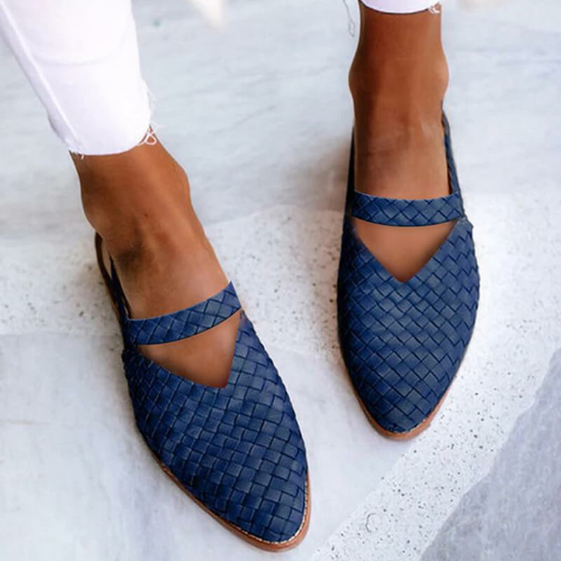 Dames Gevlochten Flats met V-hals Uitsnijding en Gekruiste Band