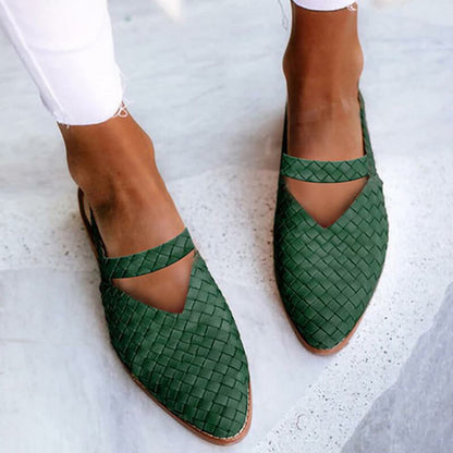 Dames Gevlochten Flats met V-hals Uitsnijding en Gekruiste Band