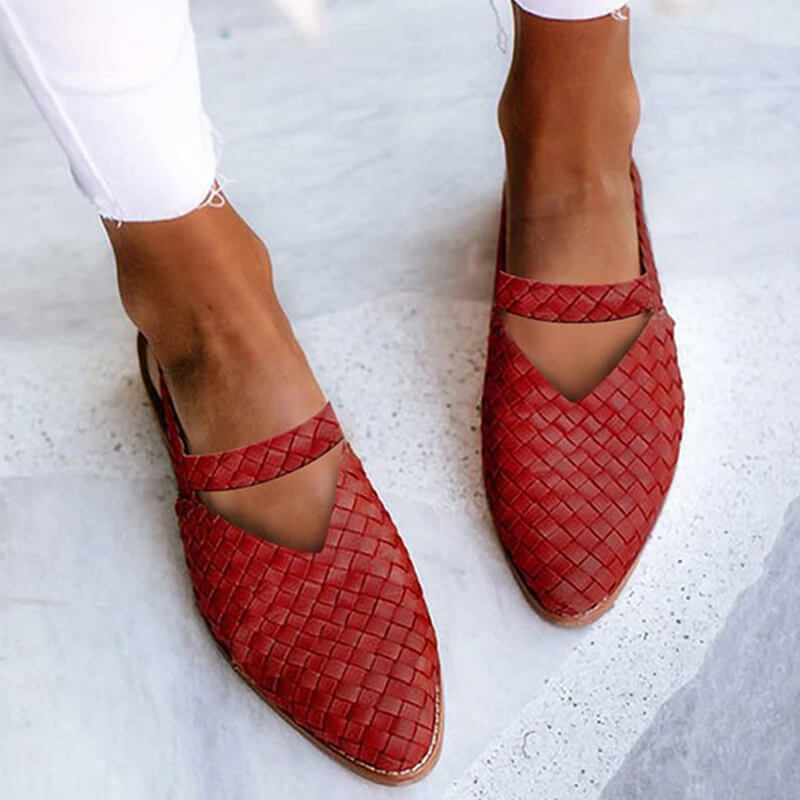 Dames Gevlochten Flats met V-hals Uitsnijding en Gekruiste Band