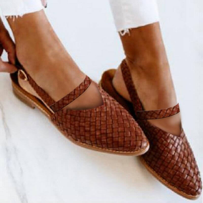 Dames Gevlochten Flats met V-hals Uitsnijding en Gekruiste Band