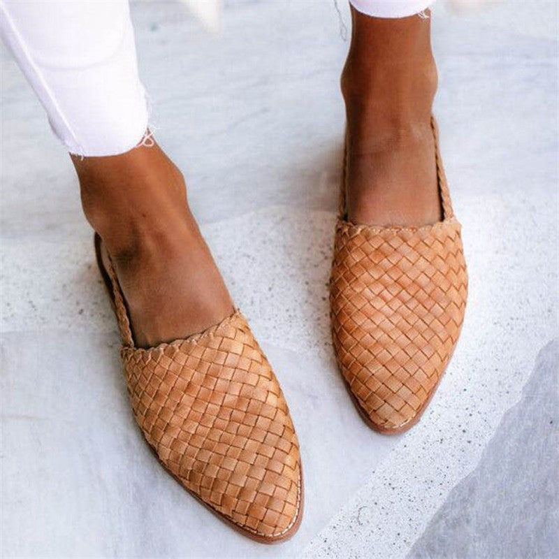 Dames Gevlochten Slingback Flats met Spitse Neus en Gesp Bruin