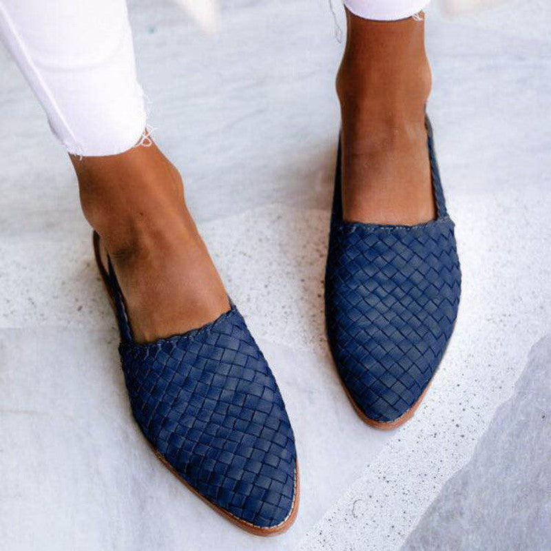 Dames Gevlochten Slingback Flats met Spitse Neus en Gesp Blauw