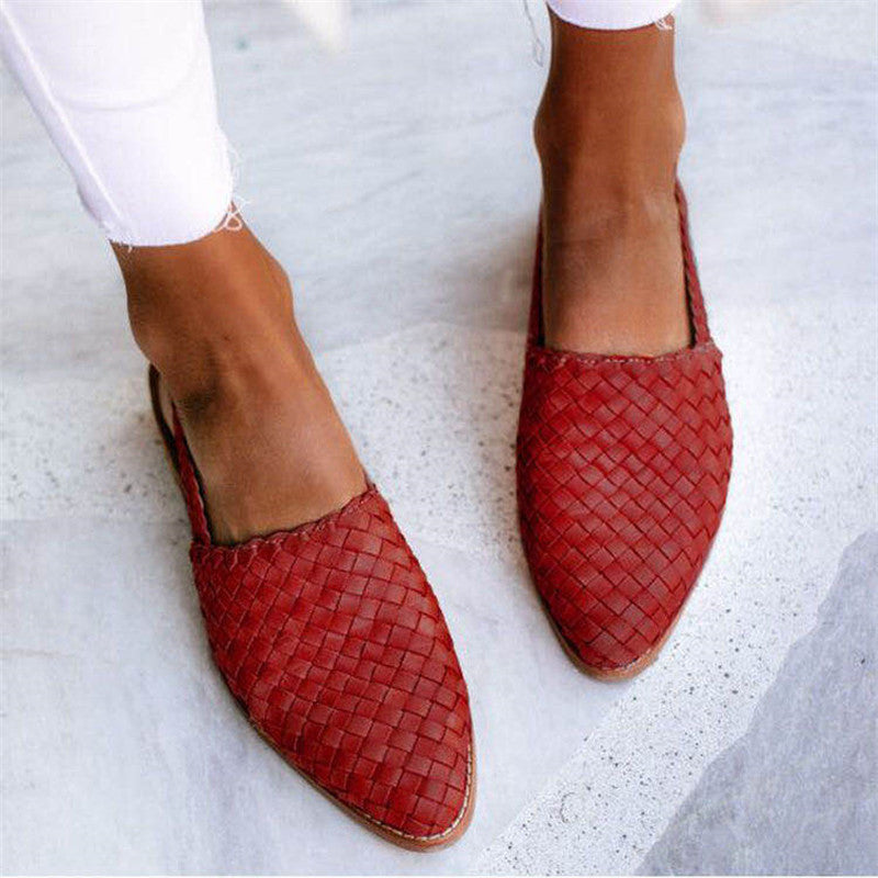 Dames Gevlochten Slingback Flats met Spitse Neus en Gesp Rood