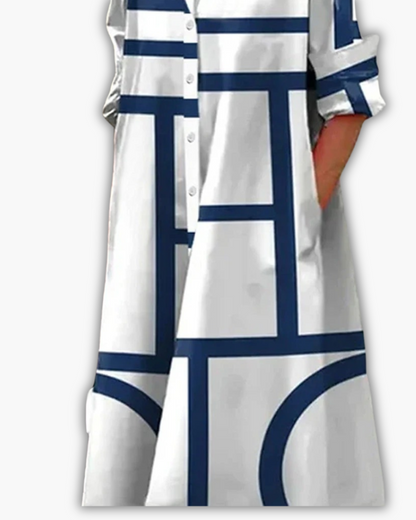 Dames Hemdjurk met Geometrische Print en Zakken