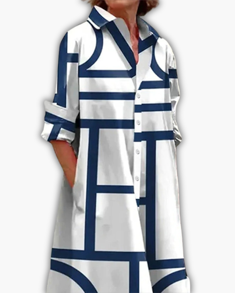 Dames Hemdjurk met Geometrische Print en Zakken