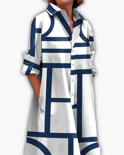 Dames Hemdjurk met Geometrische Print en Zakken