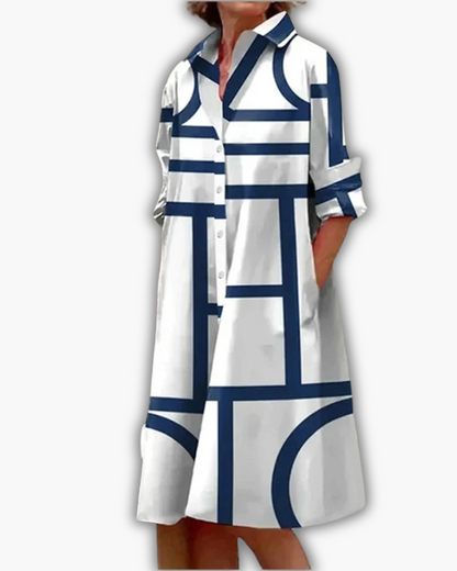 Dames Hemdjurk met Geometrische Print en Zakken