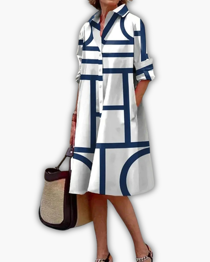 Dames Hemdjurk met Geometrische Print en Zakken