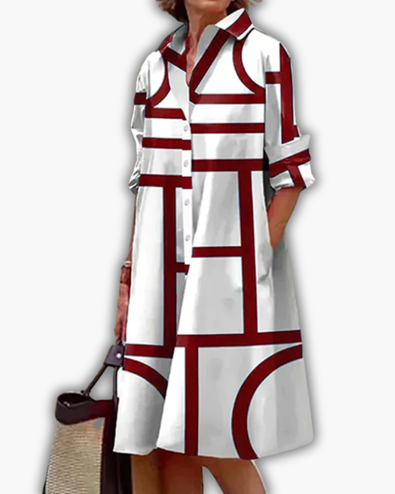 Dames Hemdjurk met Geometrische Print en Zakken