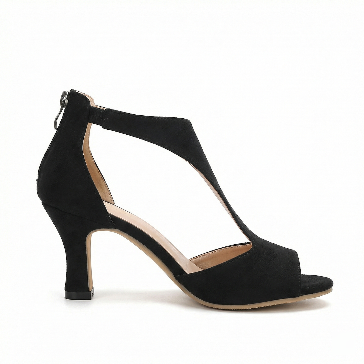 Dames High Heels Sandalen met T-band en Peep Toe Ritssluiting Zwart