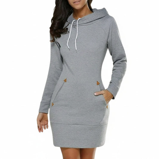 Dames Hoodie Jurk met Lange Mouwen en Zijzakken