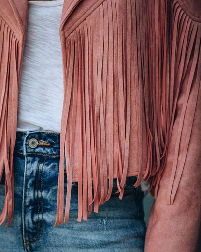 Dames Jasje Kort met Franjes Lange Mouw O-hals