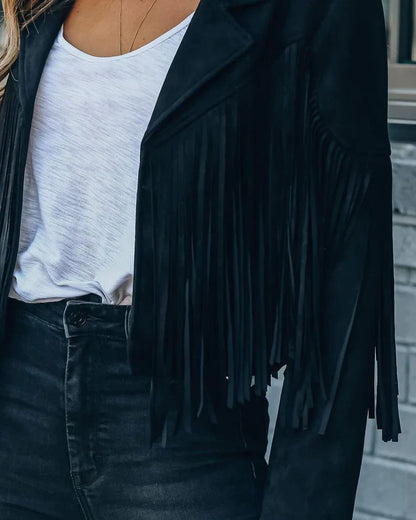 Dames Jasje Kort met Franjes Lange Mouw O-hals