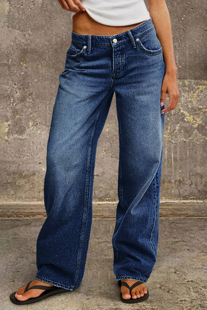Dames Jeans met Lage Taille en Wide Leg Donkerblauw