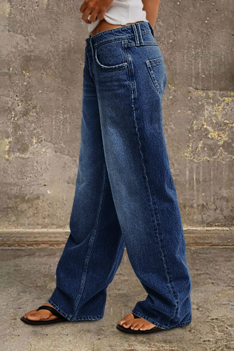 Dames Jeans met Lage Taille en Wide Leg