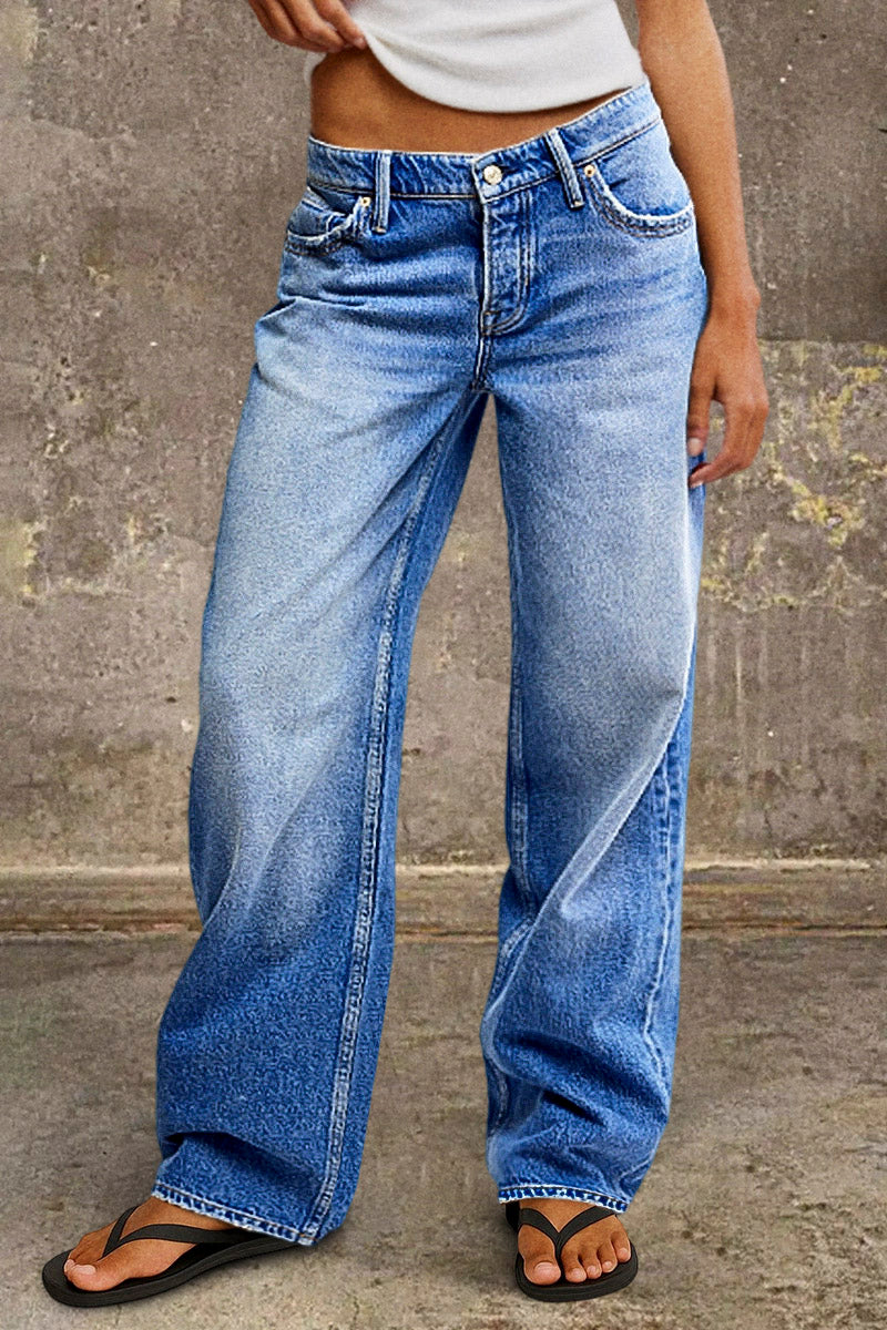 Dames Jeans met Lage Taille en Wide Leg Blauw